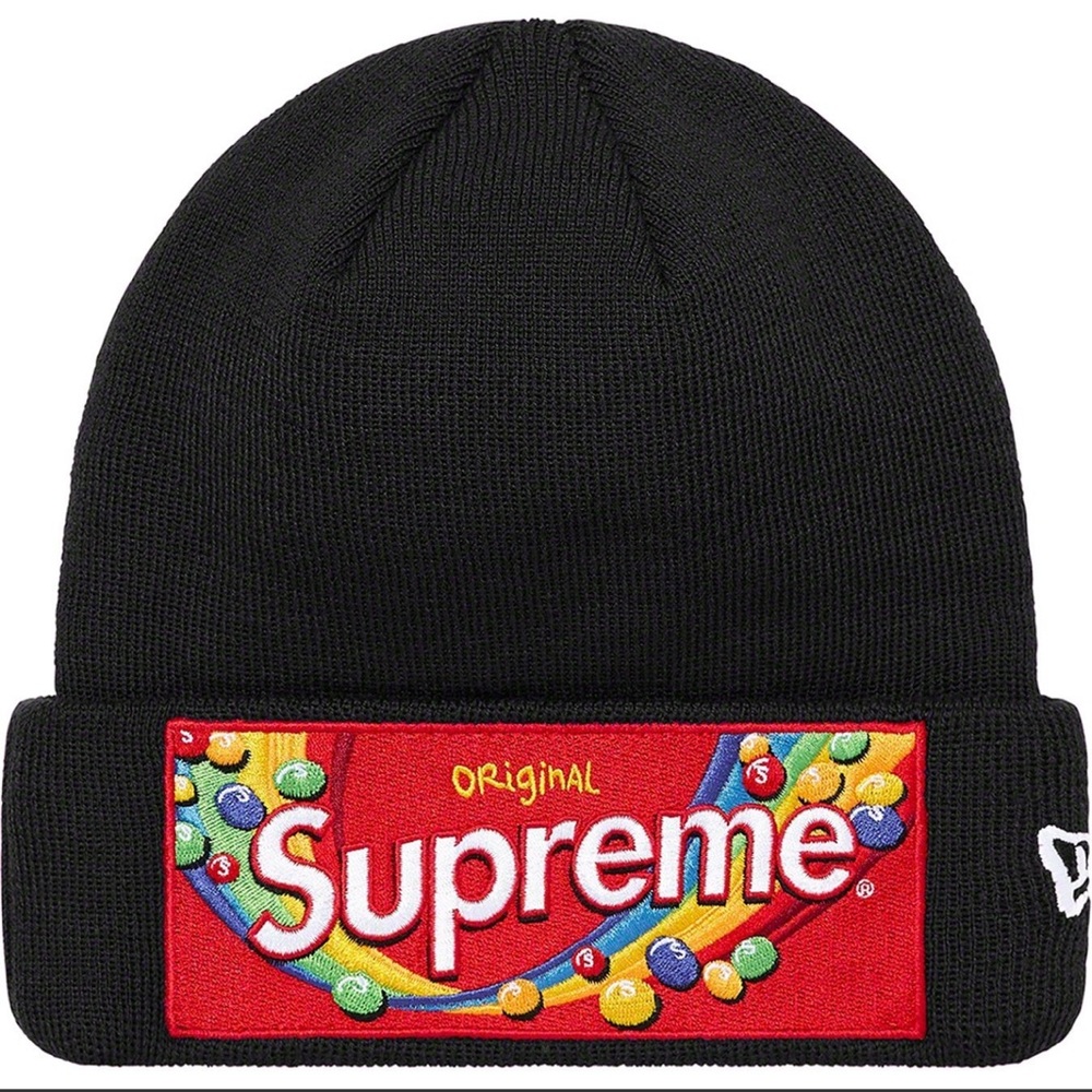 RARE - Supreme Skittles New Era Black Beanie with tags attached